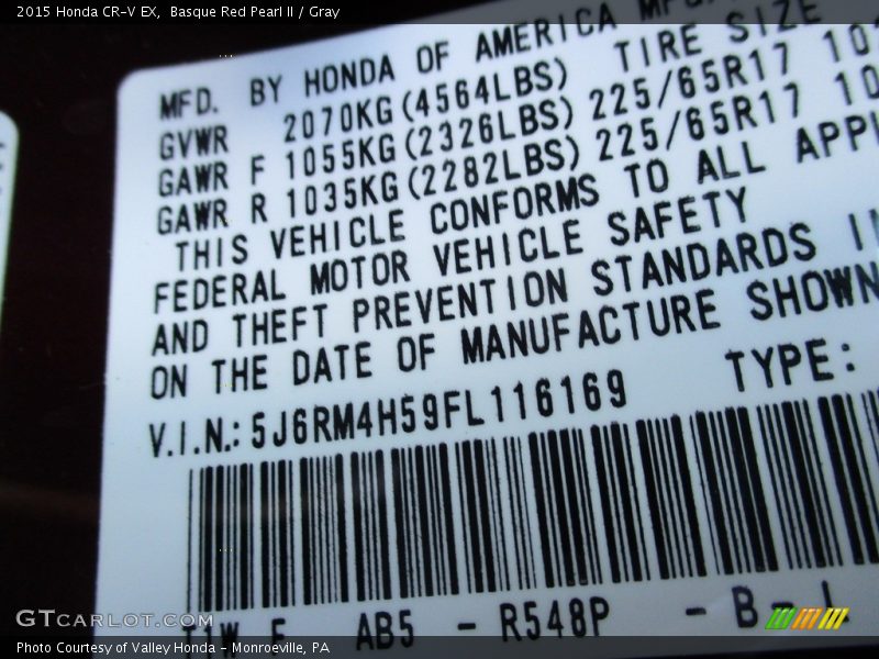 Basque Red Pearl II / Gray 2015 Honda CR-V EX