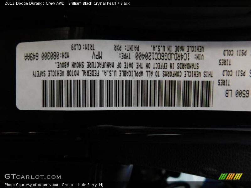 Brilliant Black Crystal Pearl / Black 2012 Dodge Durango Crew AWD