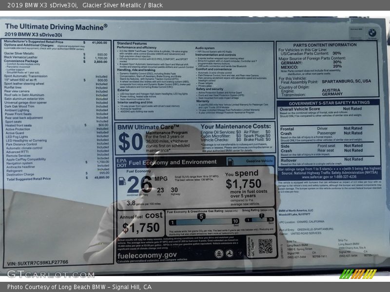 Glacier Silver Metallic / Black 2019 BMW X3 sDrive30i