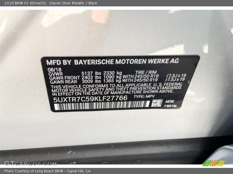 Glacier Silver Metallic / Black 2019 BMW X3 sDrive30i