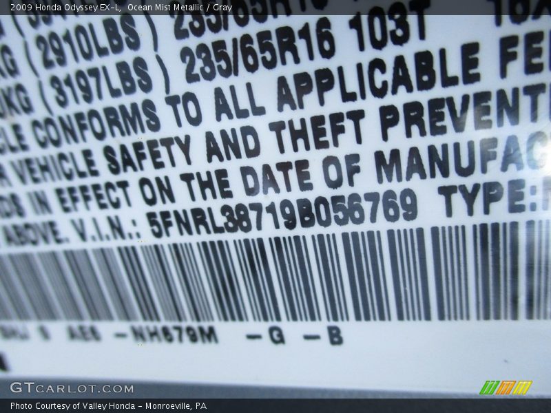 Ocean Mist Metallic / Gray 2009 Honda Odyssey EX-L