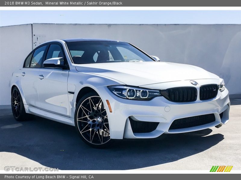 Mineral White Metallic / Sakhir Orange/Black 2018 BMW M3 Sedan