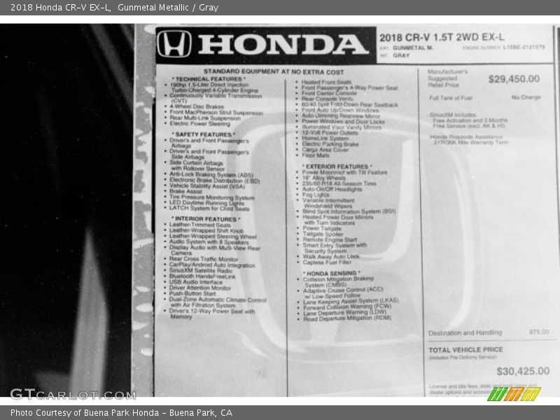 Gunmetal Metallic / Gray 2018 Honda CR-V EX-L