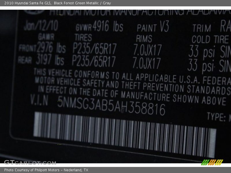 Black Forest Green Metallic / Gray 2010 Hyundai Santa Fe GLS