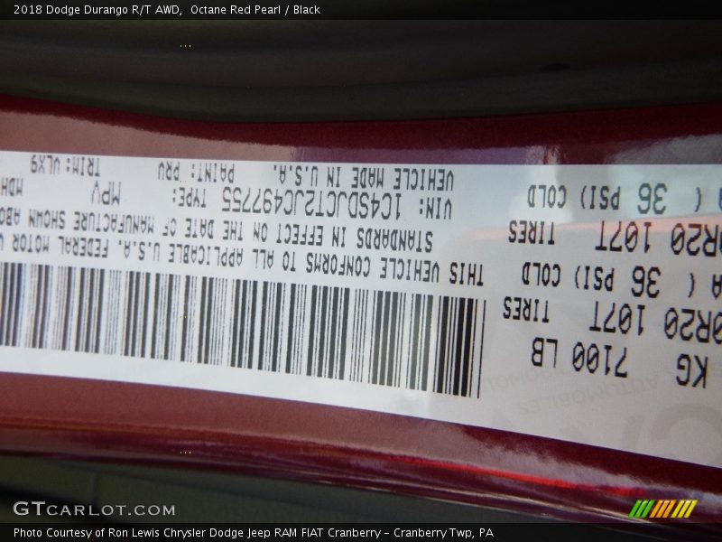 Octane Red Pearl / Black 2018 Dodge Durango R/T AWD