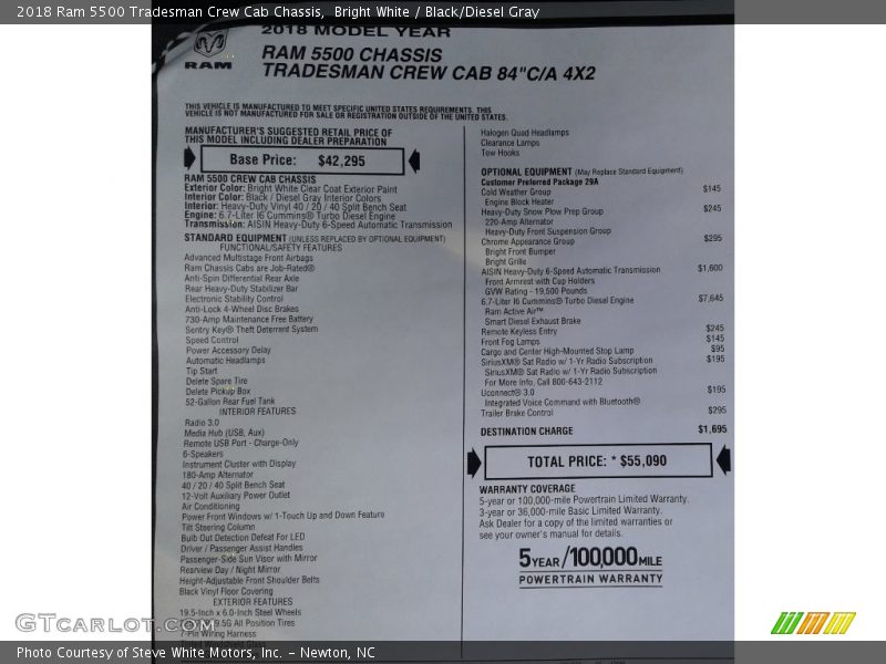 Bright White / Black/Diesel Gray 2018 Ram 5500 Tradesman Crew Cab Chassis