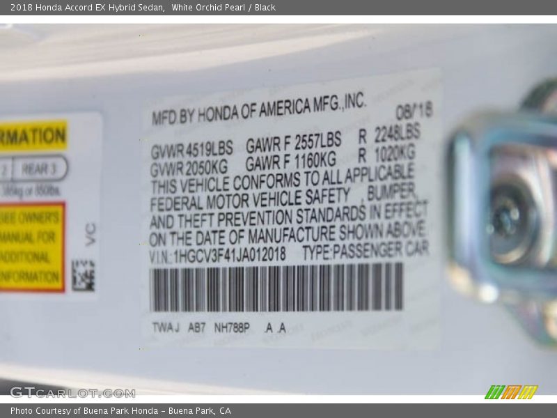 White Orchid Pearl / Black 2018 Honda Accord EX Hybrid Sedan