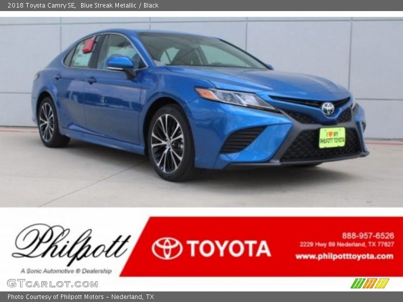 Blue Streak Metallic / Black 2018 Toyota Camry SE