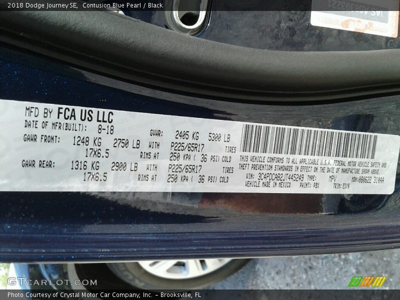 Contusion Blue Pearl / Black 2018 Dodge Journey SE