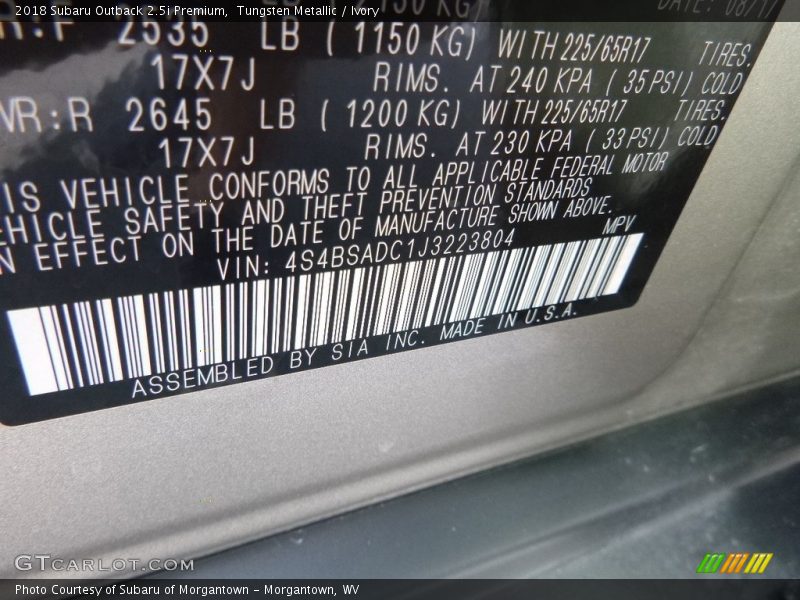 Tungsten Metallic / Ivory 2018 Subaru Outback 2.5i Premium