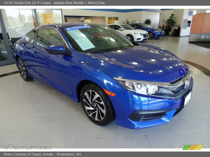 Aegean Blue Metallic / Black/Gray 2016 Honda Civic LX-P Coupe