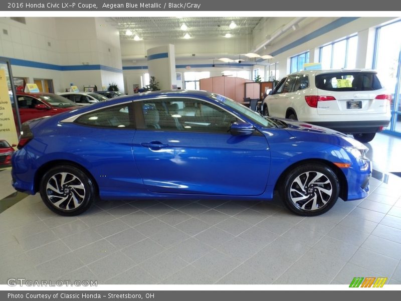 Aegean Blue Metallic / Black/Gray 2016 Honda Civic LX-P Coupe