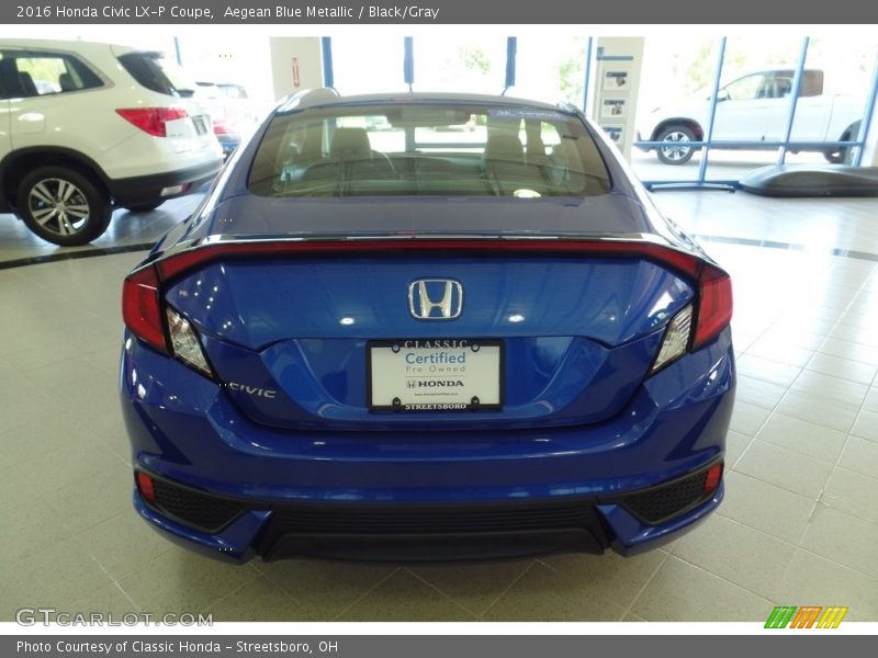 Aegean Blue Metallic / Black/Gray 2016 Honda Civic LX-P Coupe
