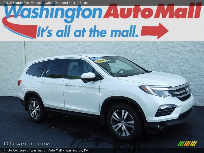 White Diamond Pearl / Beige 2016 Honda Pilot EX AWD