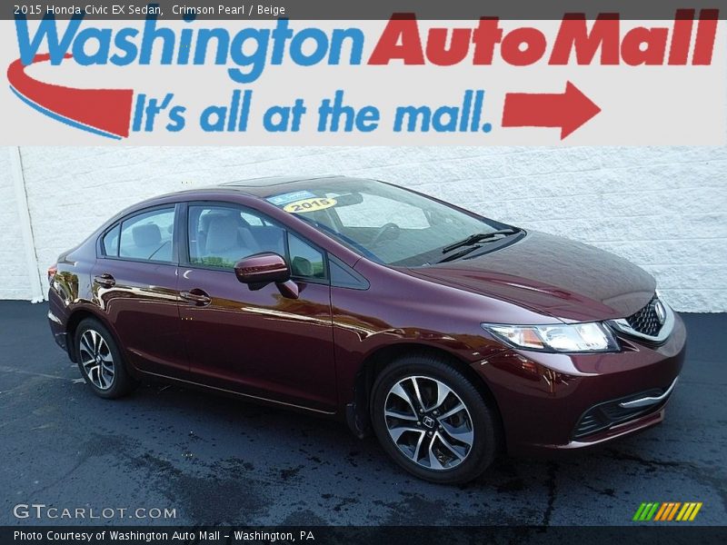 Crimson Pearl / Beige 2015 Honda Civic EX Sedan