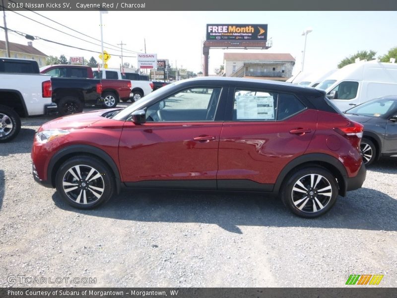 Cayenne Red / Charcoal 2018 Nissan Kicks SV