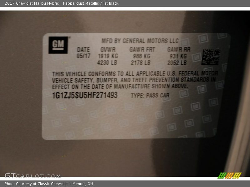 Pepperdust Metallic / Jet Black 2017 Chevrolet Malibu Hybrid