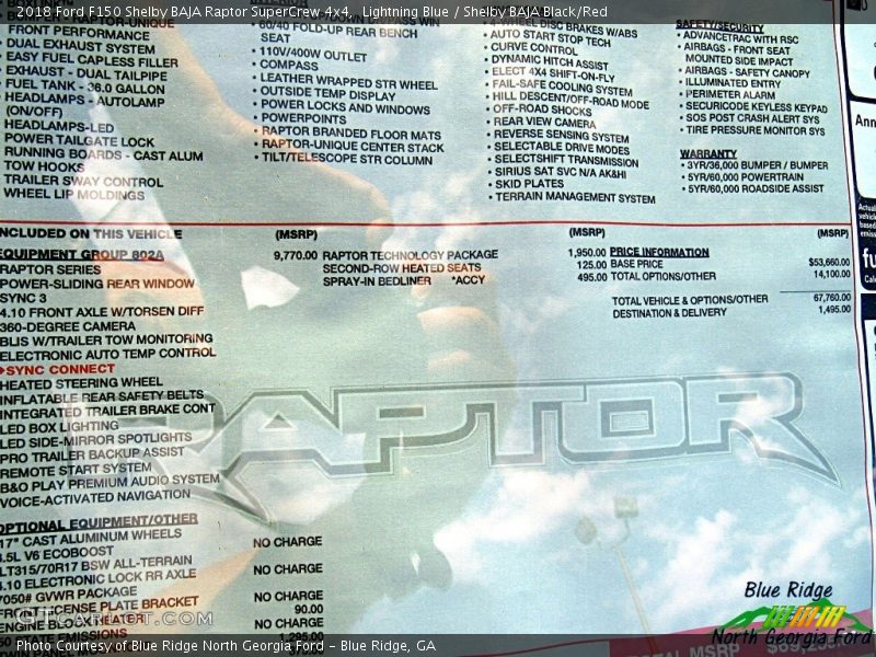 Lightning Blue / Shelby BAJA Black/Red 2018 Ford F150 Shelby BAJA Raptor SuperCrew 4x4