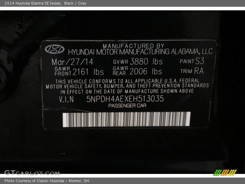 Black / Gray 2014 Hyundai Elantra SE Sedan