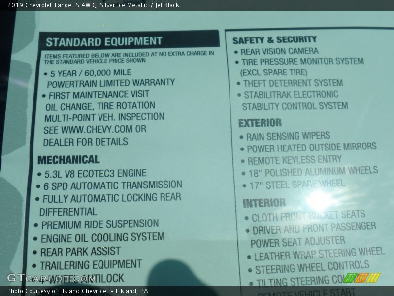 Silver Ice Metallic / Jet Black 2019 Chevrolet Tahoe LS 4WD