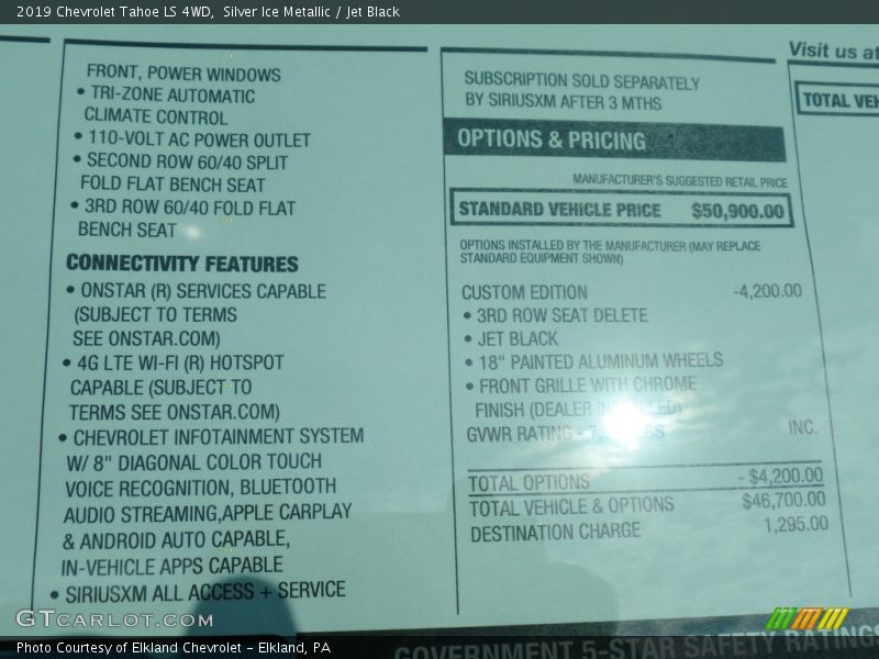 Silver Ice Metallic / Jet Black 2019 Chevrolet Tahoe LS 4WD