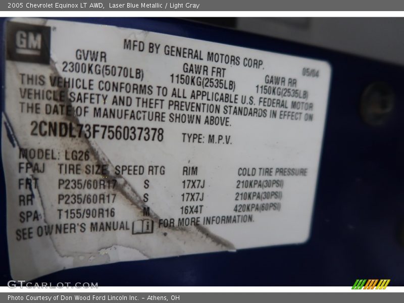 Laser Blue Metallic / Light Gray 2005 Chevrolet Equinox LT AWD