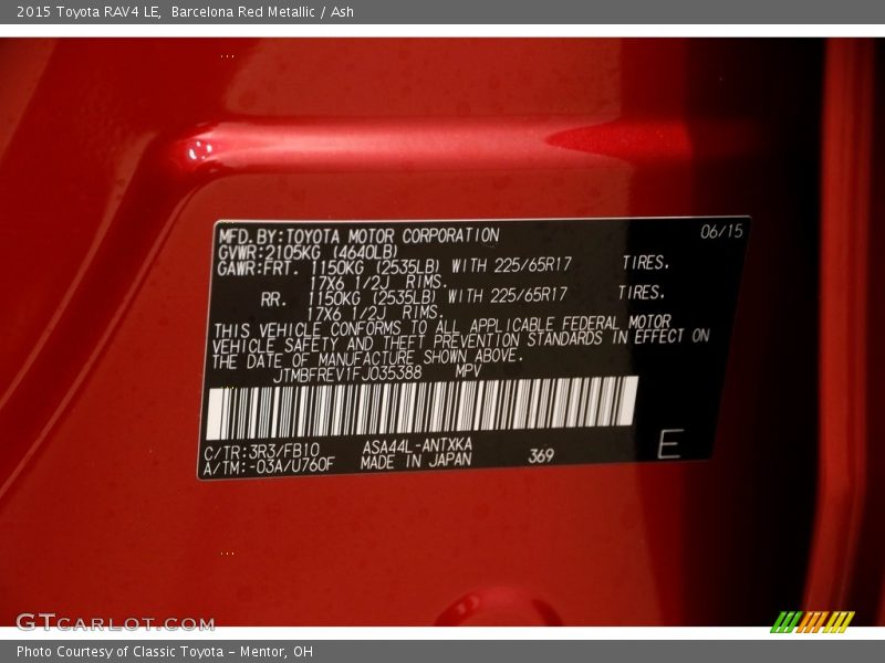 Barcelona Red Metallic / Ash 2015 Toyota RAV4 LE