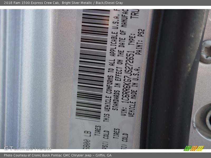 Bright Silver Metallic / Black/Diesel Gray 2018 Ram 1500 Express Crew Cab