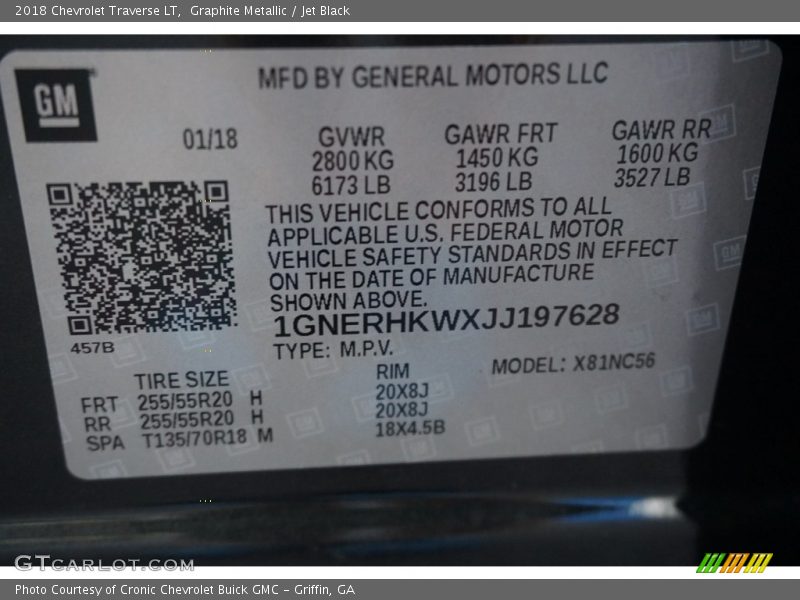 Graphite Metallic / Jet Black 2018 Chevrolet Traverse LT
