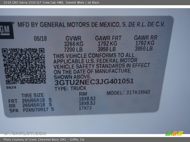 Summit White / Jet Black 2018 GMC Sierra 1500 SLT Crew Cab 4WD