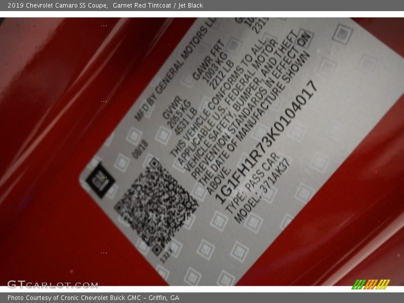 Garnet Red Tintcoat / Jet Black 2019 Chevrolet Camaro SS Coupe