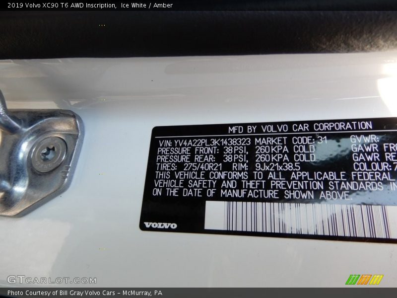 Ice White / Amber 2019 Volvo XC90 T6 AWD Inscription