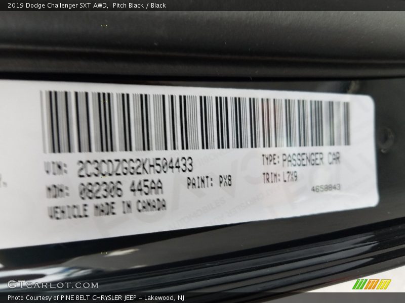 2019 Challenger SXT AWD Pitch Black Color Code PX8