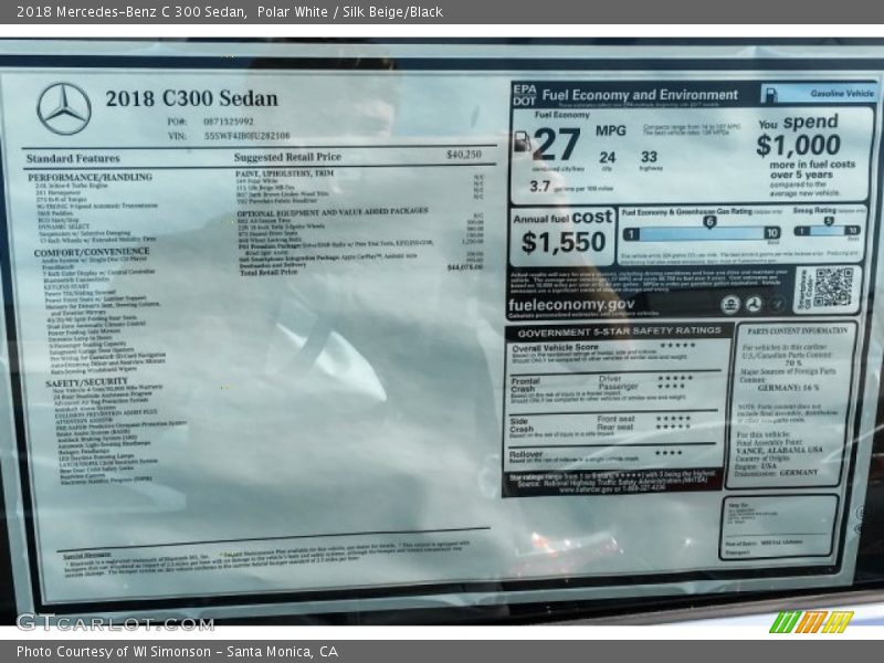 Polar White / Silk Beige/Black 2018 Mercedes-Benz C 300 Sedan