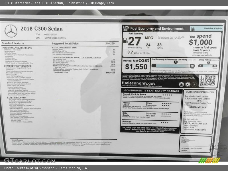 Polar White / Silk Beige/Black 2018 Mercedes-Benz C 300 Sedan