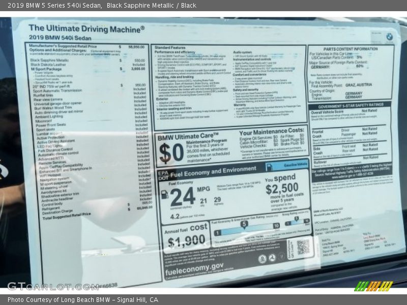 Black Sapphire Metallic / Black 2019 BMW 5 Series 540i Sedan