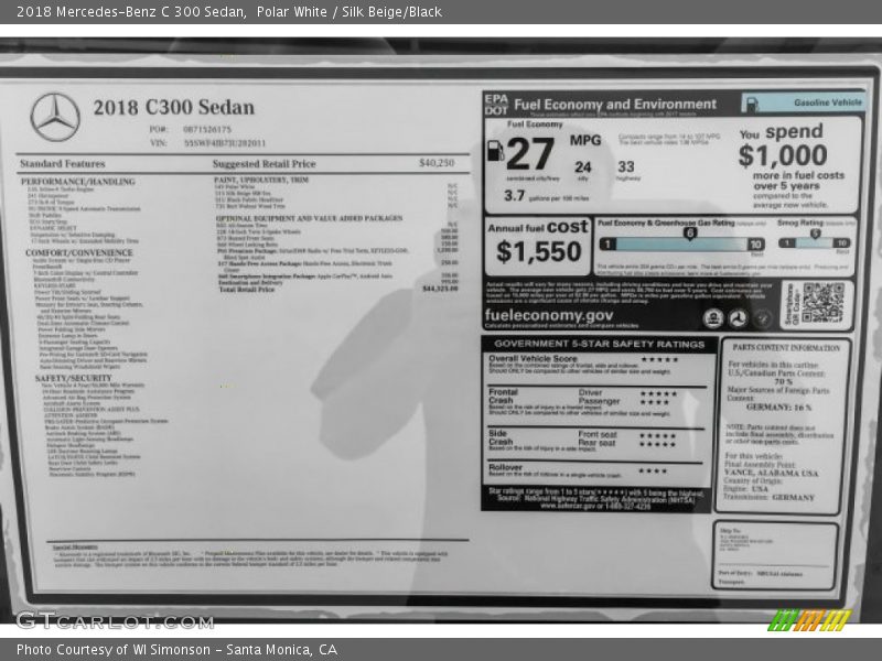Polar White / Silk Beige/Black 2018 Mercedes-Benz C 300 Sedan
