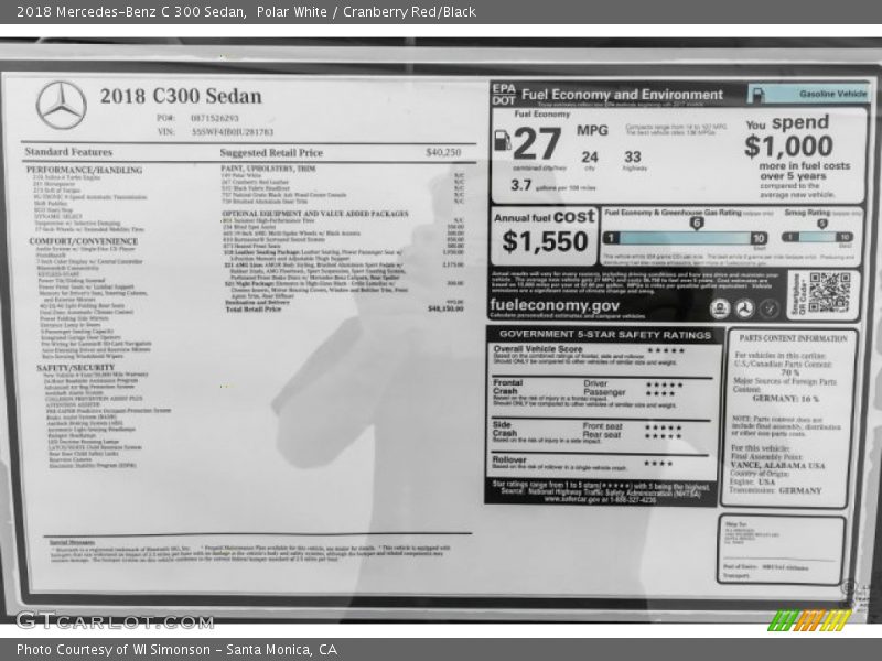 Polar White / Cranberry Red/Black 2018 Mercedes-Benz C 300 Sedan