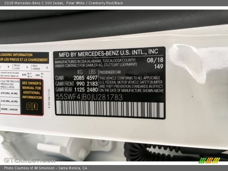 Polar White / Cranberry Red/Black 2018 Mercedes-Benz C 300 Sedan