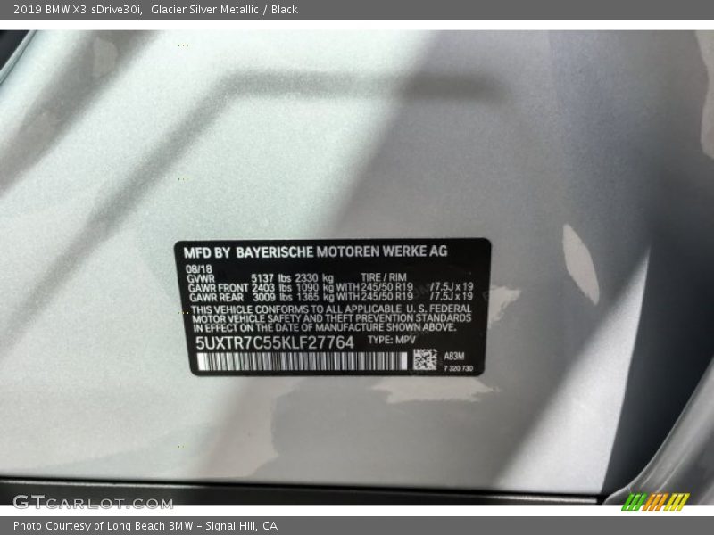 Glacier Silver Metallic / Black 2019 BMW X3 sDrive30i