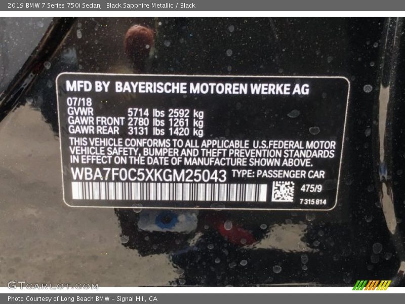 Black Sapphire Metallic / Black 2019 BMW 7 Series 750i Sedan
