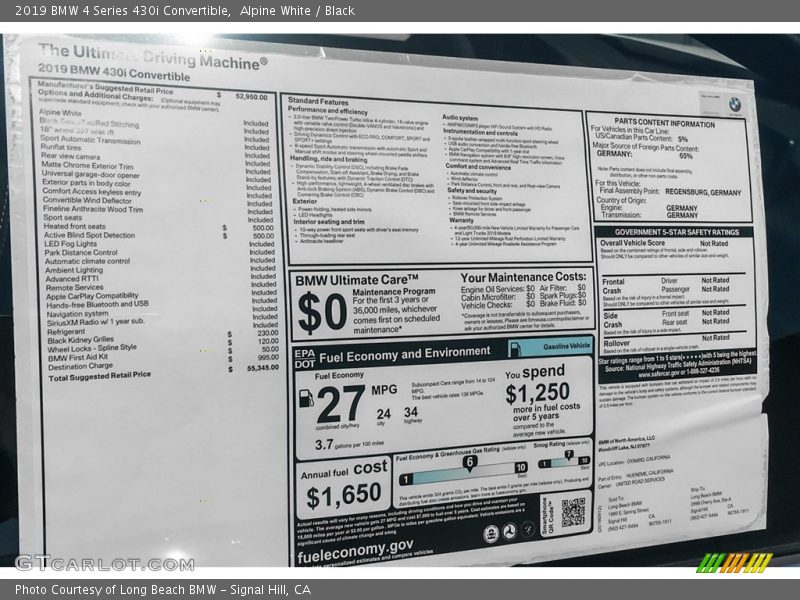  2019 4 Series 430i Convertible Window Sticker