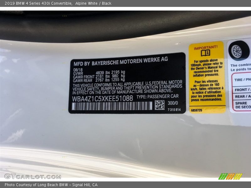 2019 4 Series 430i Convertible Alpine White Color Code 300