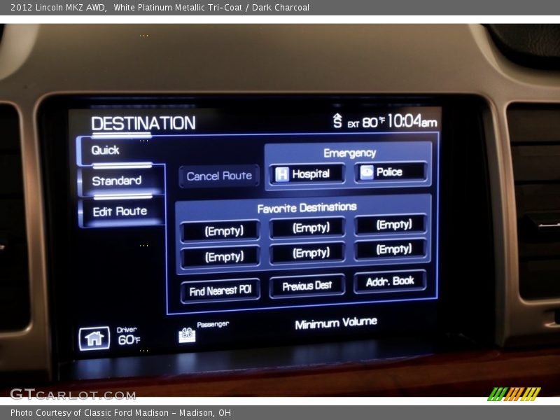 White Platinum Metallic Tri-Coat / Dark Charcoal 2012 Lincoln MKZ AWD