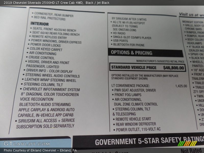 Black / Jet Black 2019 Chevrolet Silverado 2500HD LT Crew Cab 4WD