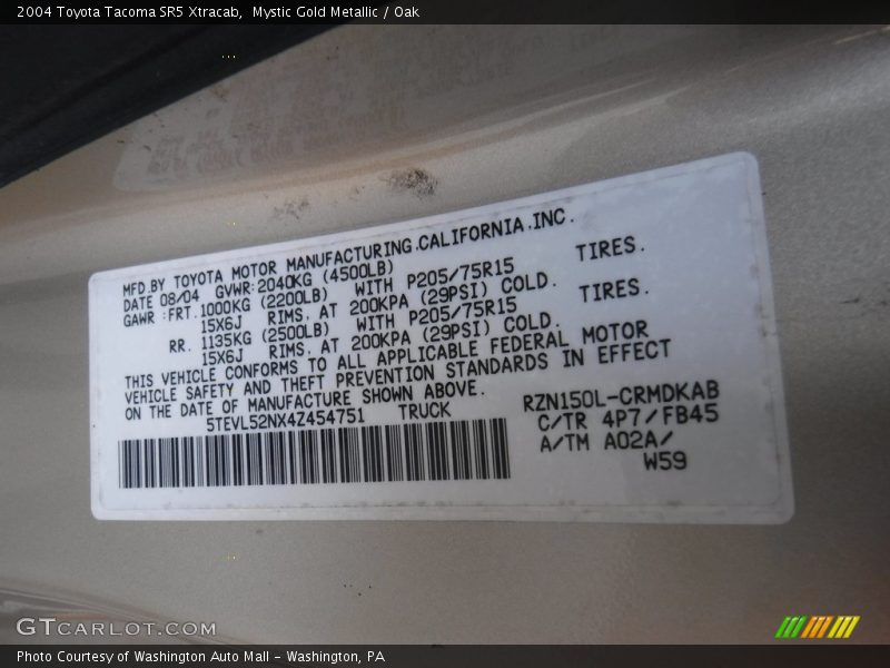 Mystic Gold Metallic / Oak 2004 Toyota Tacoma SR5 Xtracab