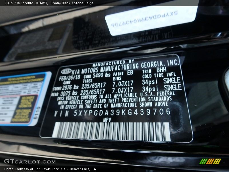 Ebony Black / Stone Beige 2019 Kia Sorento LX AWD