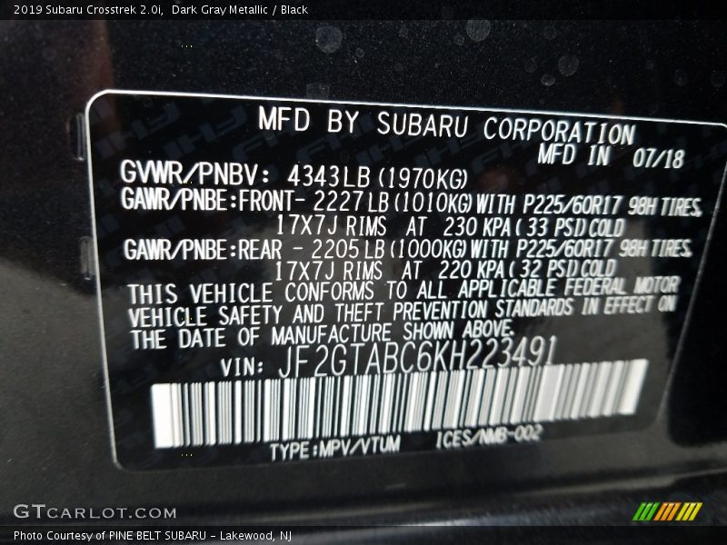 Dark Gray Metallic / Black 2019 Subaru Crosstrek 2.0i