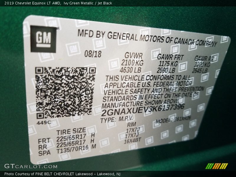 Ivy Green Metallic / Jet Black 2019 Chevrolet Equinox LT AWD