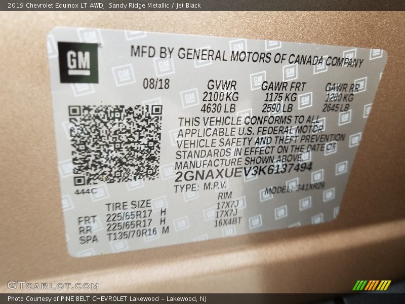 Sandy Ridge Metallic / Jet Black 2019 Chevrolet Equinox LT AWD